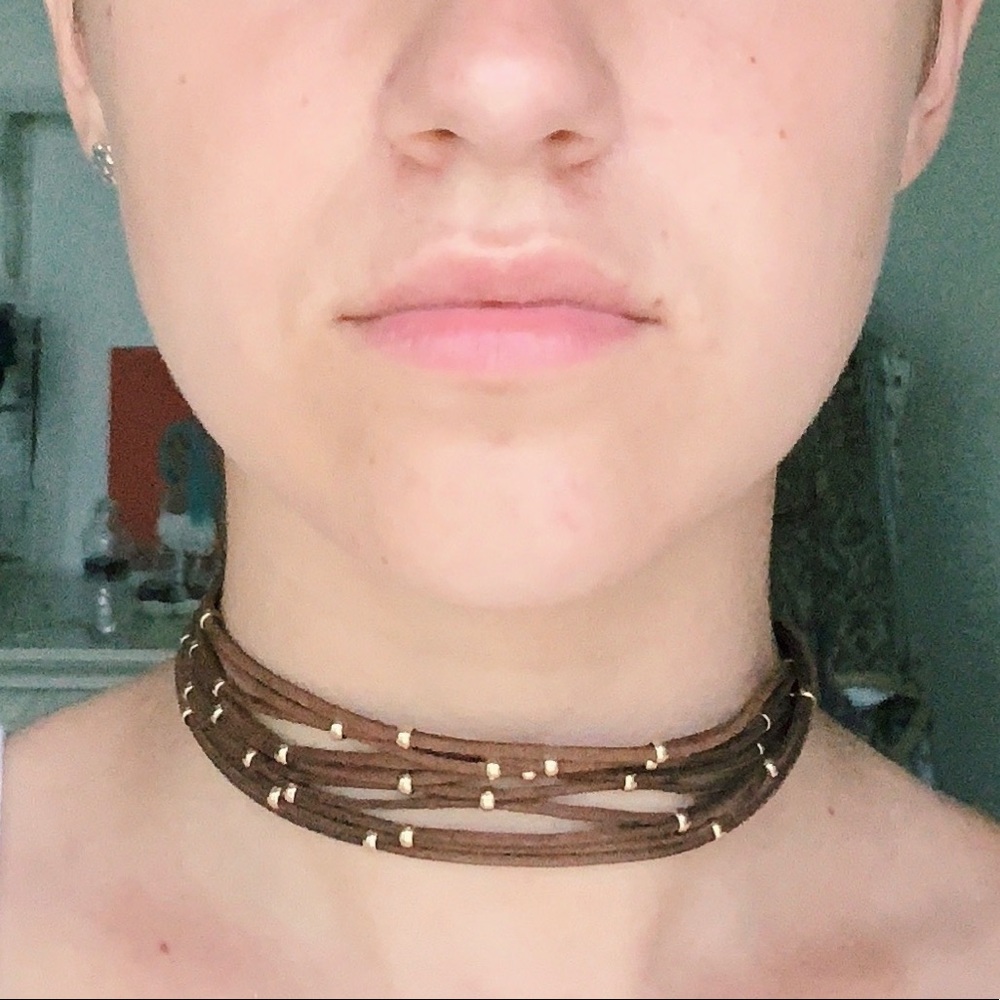 suede & gold bead choker